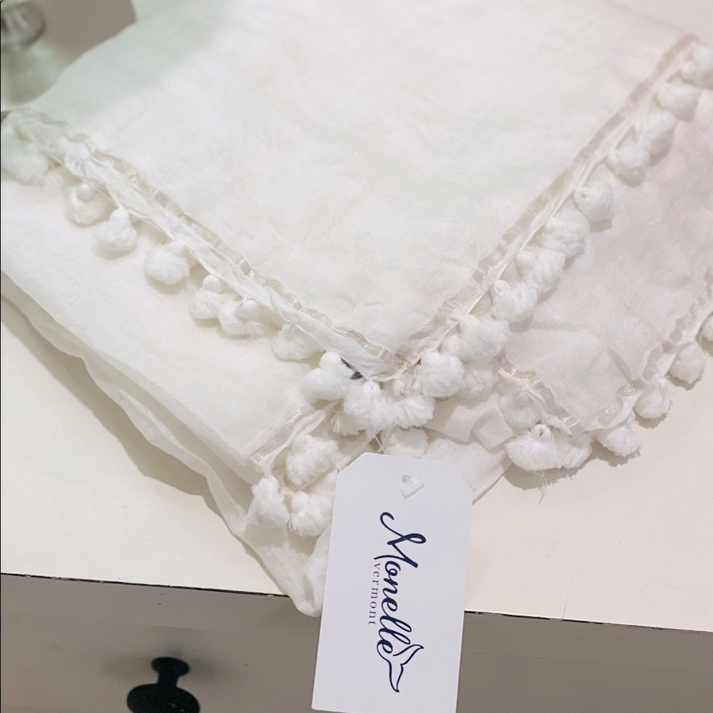 *NWT* Joshi - Pom Pom Silk Scarf - White